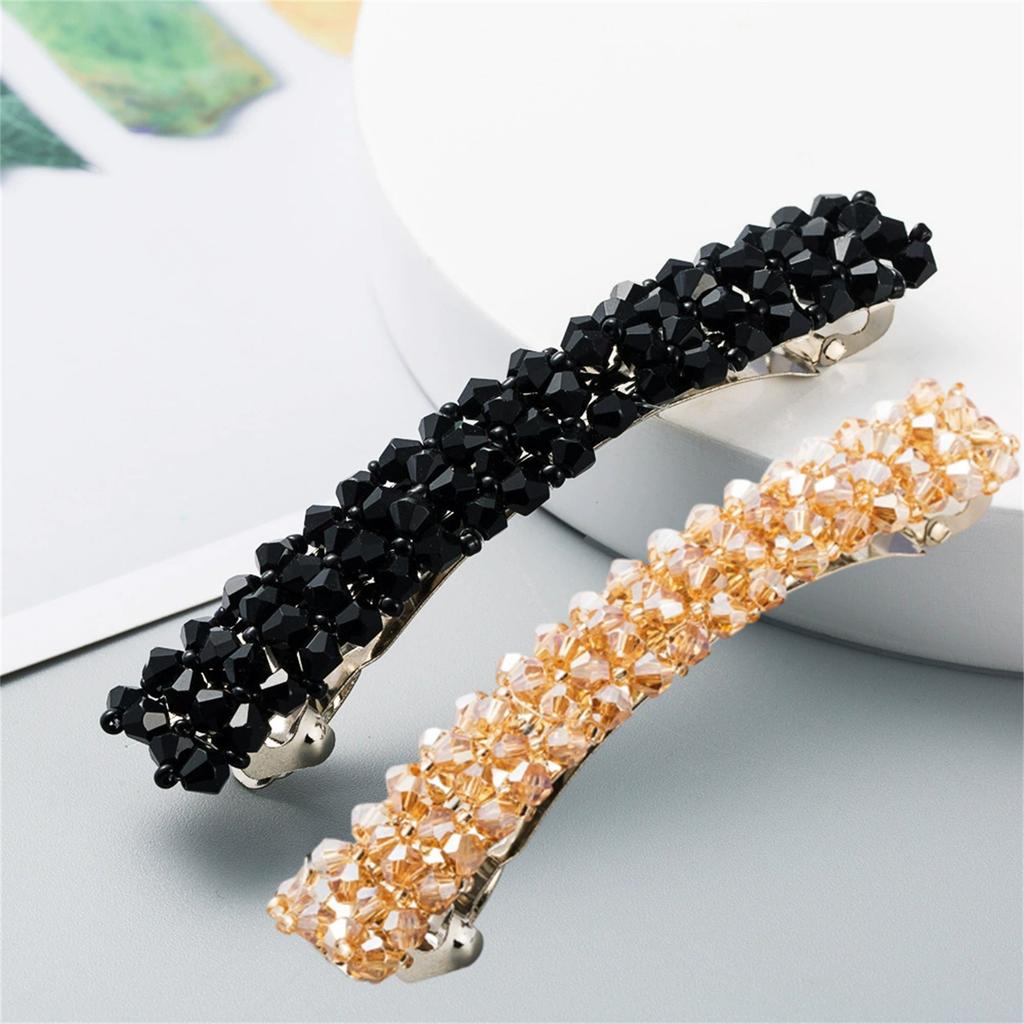 Vintage Crystal Beaded Hair Clip Set Simple Classic Straight Barrette Spring Clip Hair Accessories for Women Girls Korean Style Hairpin