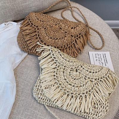 Torba ze słomy z frędzlami dla kobiet artystyczna torba plażowa tkana mała torba typu crossbody letnia pusta torba na ramię torebka damska torebka