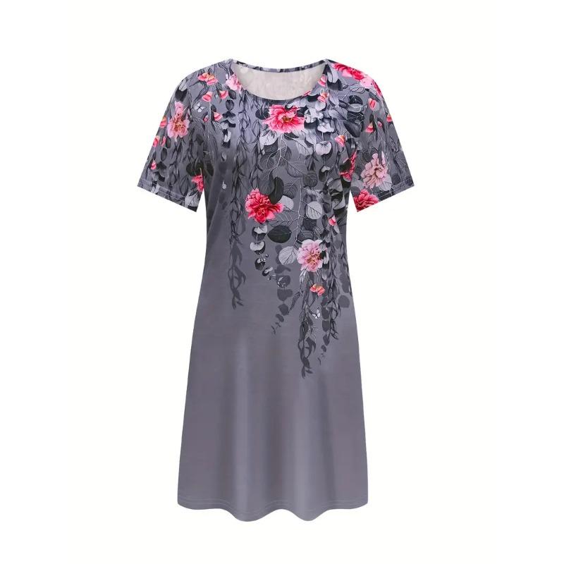 Oversized Print 3D Loose O Neck Women's Dress Stylish Casual Comfortable Fashion Midi A- Line Dresses
