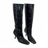 2025 new square head high heel white knight boots crocodile pattern high tube European and American knee-length boots