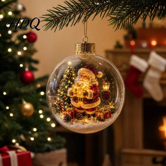 Religious Christmas Souvenir Glowing Ball Ornaments Mini Holiday Scene Light-Up Hanging Clear Holy Season Spiritual Gift Acrylic Decoration with Warm