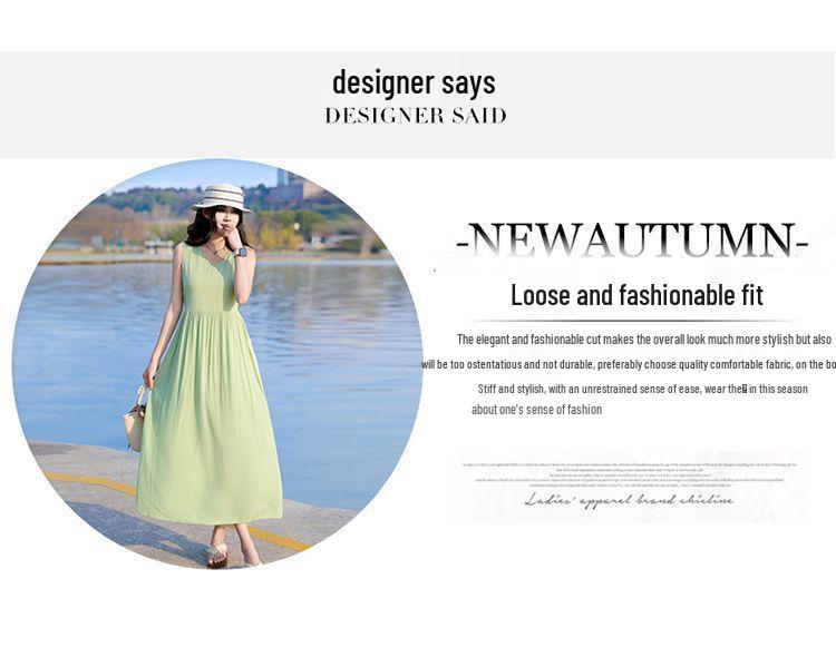 New Women's Summer Sleeveless French Silk-Cotton Beach Dress