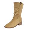 2025 neue erhöhte Wildleder Western Pile Stiefel Damen Herbst und Winter Retro-Stil kleiner dicker Absatz mittelhoher Schaft Martin Stiefel