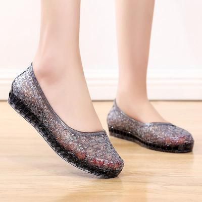 Women's Korean Style Breathable Round Toe PVC Crystal Flat Sandals
