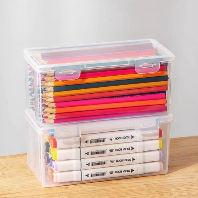 2 Stück Transparenter Staubdichter Wasserdichter PP-Kunststoff Stifteorganizer Tragbare Aufbewahrungsbox für Schreibwaren für Studenten & Büroangestellte