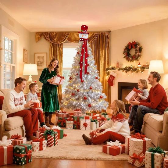 Yousheng Snowman Tree Topper Plush Fabric Christmas Decoration with Festive Hat Soft Seasonal Accent for Holiday Home And Party Decor