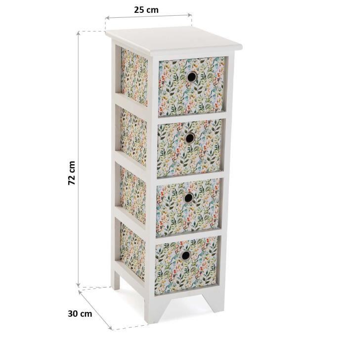 Koupelnová skříňka s policemi Acuarela - 72 x 30 x 25 cm - Komoda se 4 úložnými zásuvkami ze dřeva - Bílá - Versa