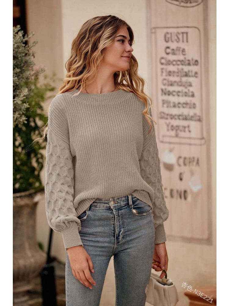 Solid Colour Long Sleeved Crew Neck Jumper Autumn Winter Fashion Commuter Bell Sleeve Knit Top Luxurious Relaxed-fit Slimming and Versatile Top