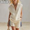 DICFY Women's Fashion Casual Summer Spring Short Sleeve V Neck Pants Suits