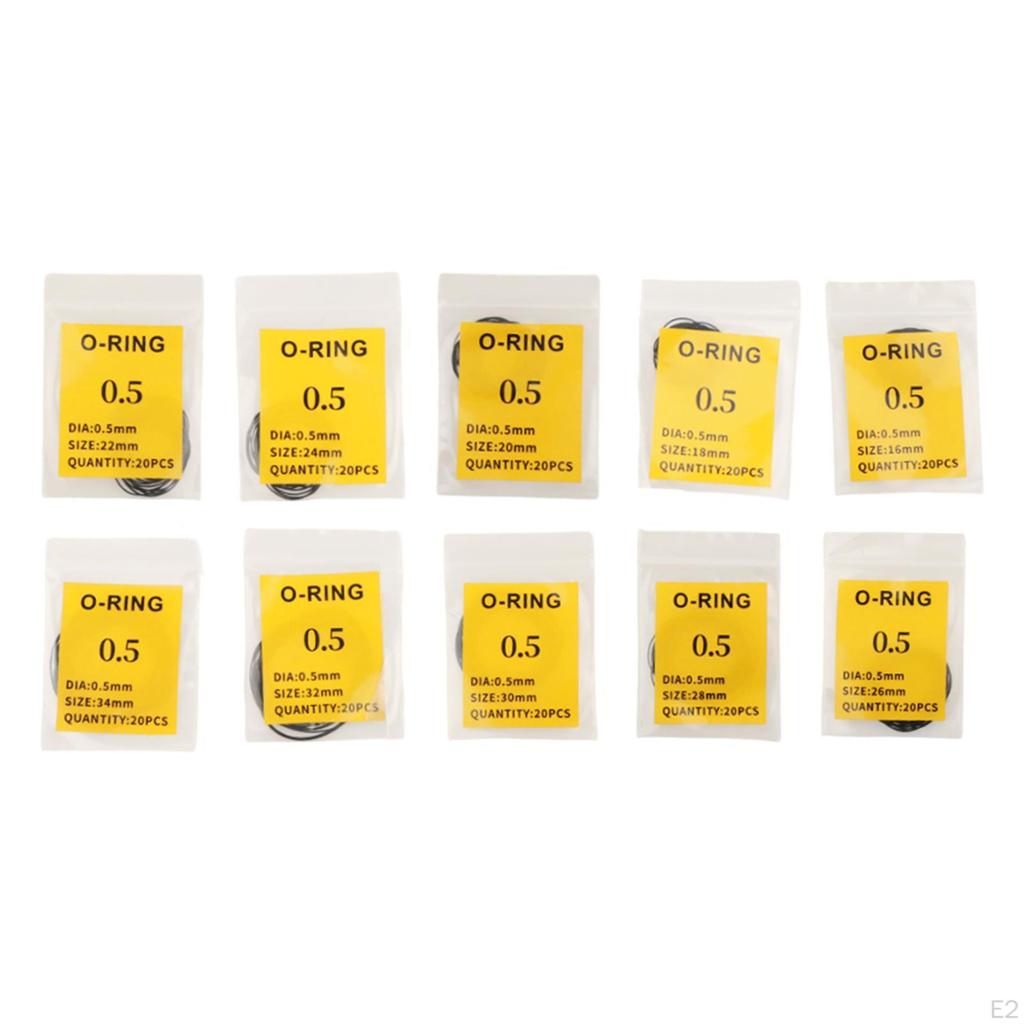 200x Uhr Zurück Abdeckung Dichtungen Gummi Dichtung Ersatz 10 Größen Wasserdichte Ringe Reparatur Werkzeug