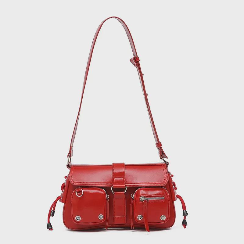 Textured Trendy Hot Girl 2024 Baguette Shoulder & Messenger Motorcycle Bag