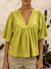 Women Casual Fashion Versatile V Neck Solid Color Shirt