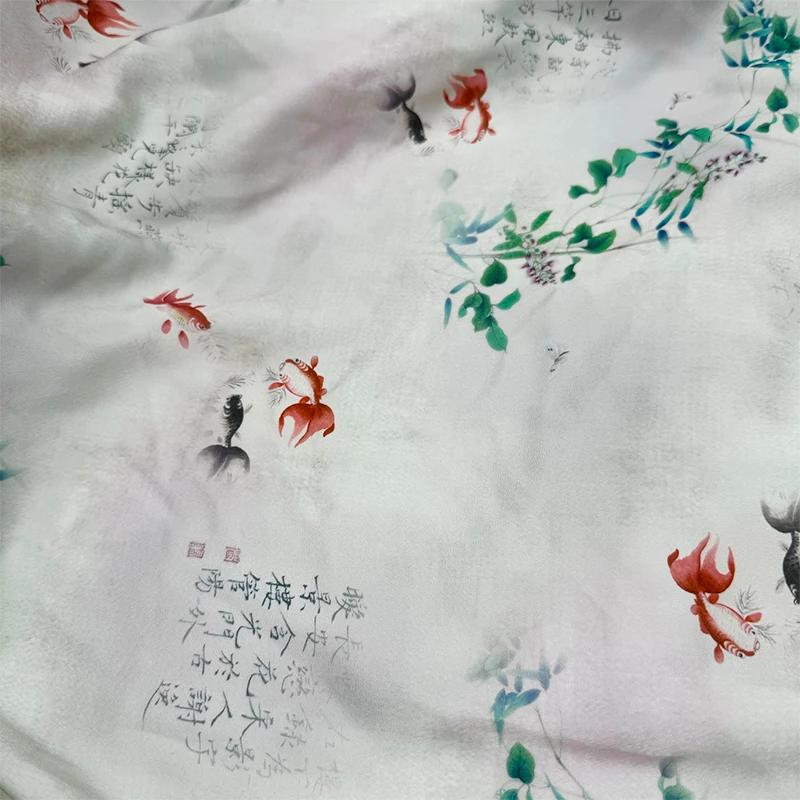 New Chinese Style Imitation Acetic Cloth Satin Cloth Qipao Skirt Material Clothing Fabric Diy Handmade Cloth Head Color Printing