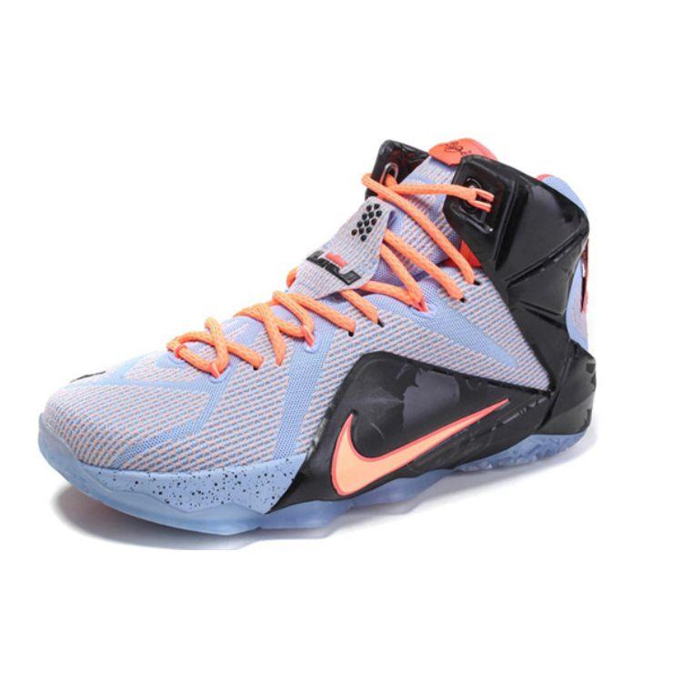 Nike Lebron 12 Easter Round Toe Lace-Up Non-Slip Lightweight Mid-Top Basketball Shoes Men sneaker Black Purple 707781-488