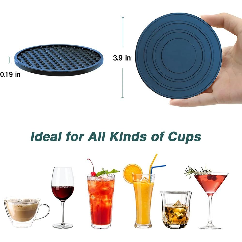 Silicone Drink Coasters with Metal Holder, 6-piece Drink Coasters - Absorb Moisture and Prevent Table Damage, Black Silicone Coasters
