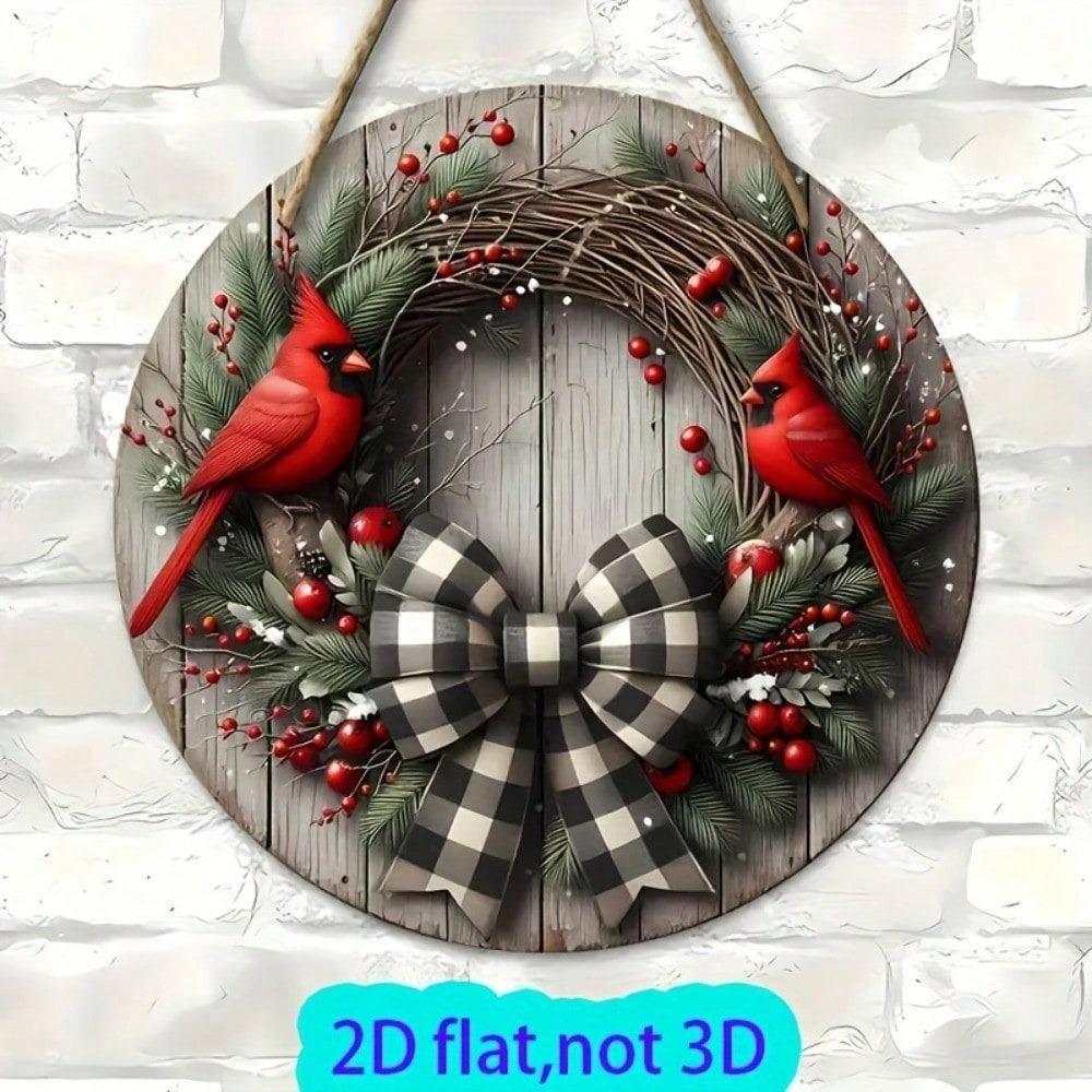 Metal Tin Sign Christmas Wreath Red Cardinal Holiday Wall Decor For Front Door Porch Living Room