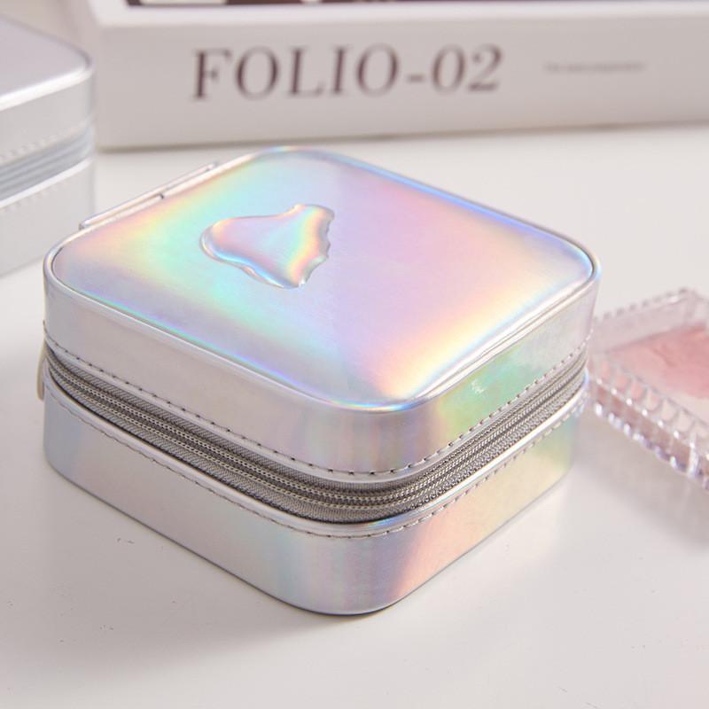 Caja de Joyería Clásica de Cuero Con Espejo Para Guardar Pendientes y Anillos