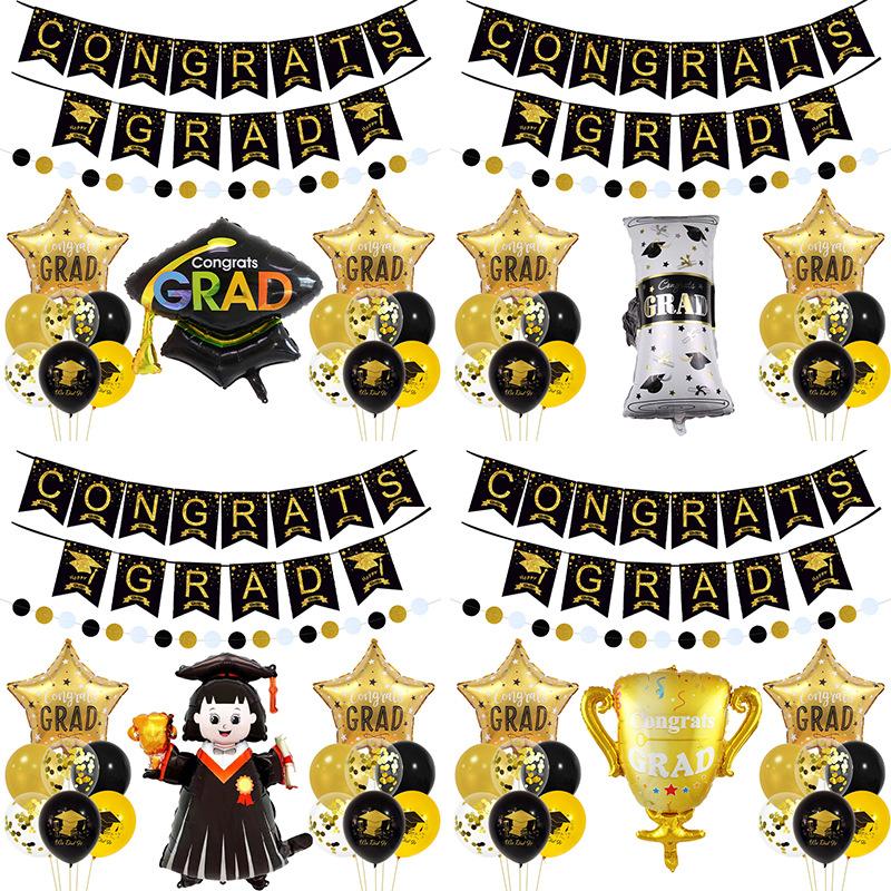 Graduation Ceremony Decoration Scholar Hat Certificate Trophy Graduation Season Theme Flag Birthday Balloon Set