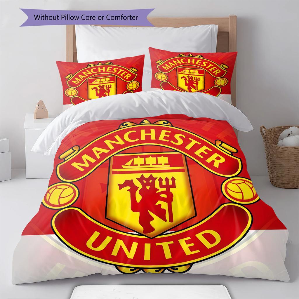Set Lenzuola Trapunta Manchester United Copripiumino Federa Decorazione Casa Regalo di Compleanno (1 * copripiumino + 3 * federe, senza imbottitura)