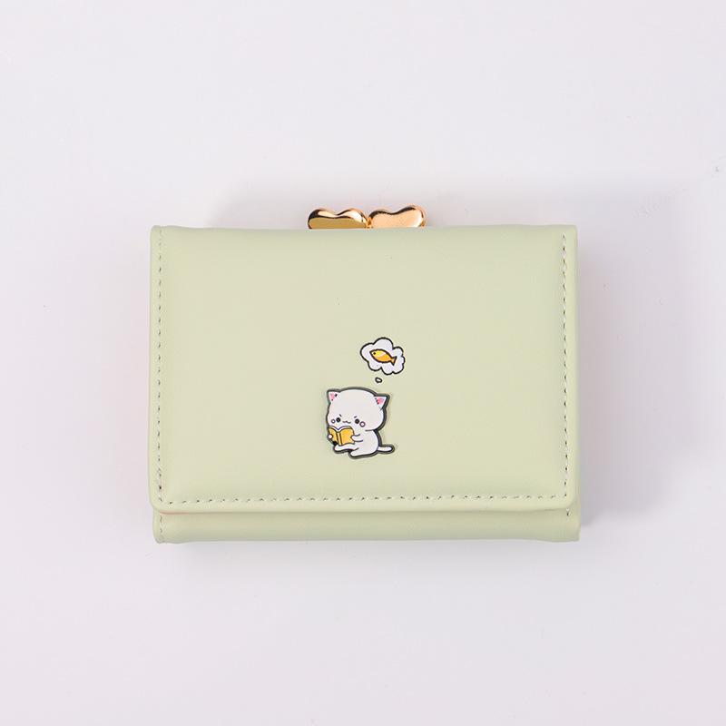 

Горячо продаваемый кошелек Девочки Макарон котенок клип кошелек Короткий складной из ПУ кожи кошелек для мелочи Визитница зелёный
