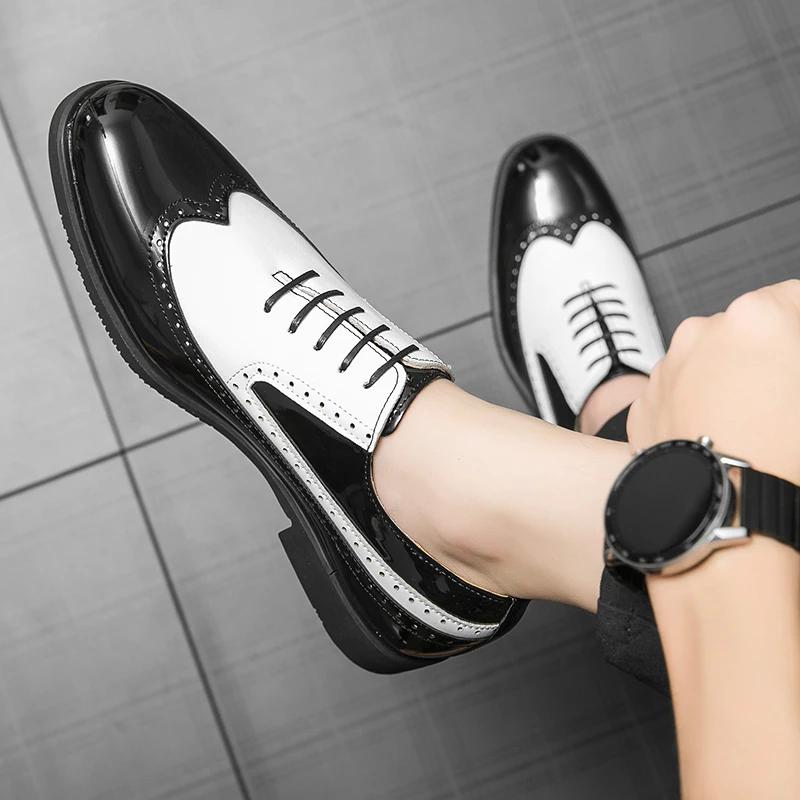 

New Black Men Brogue Shoes Men Round Toe Lace-up Brown Mixed Colors Business Formal Shoes Casual Size 38-48 Zapatillas Hombre 38