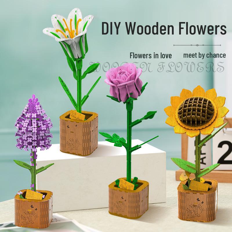 

DIY Wooden Flower Vase Building Blocks: Educational Toy & Decorative Gift for Kids