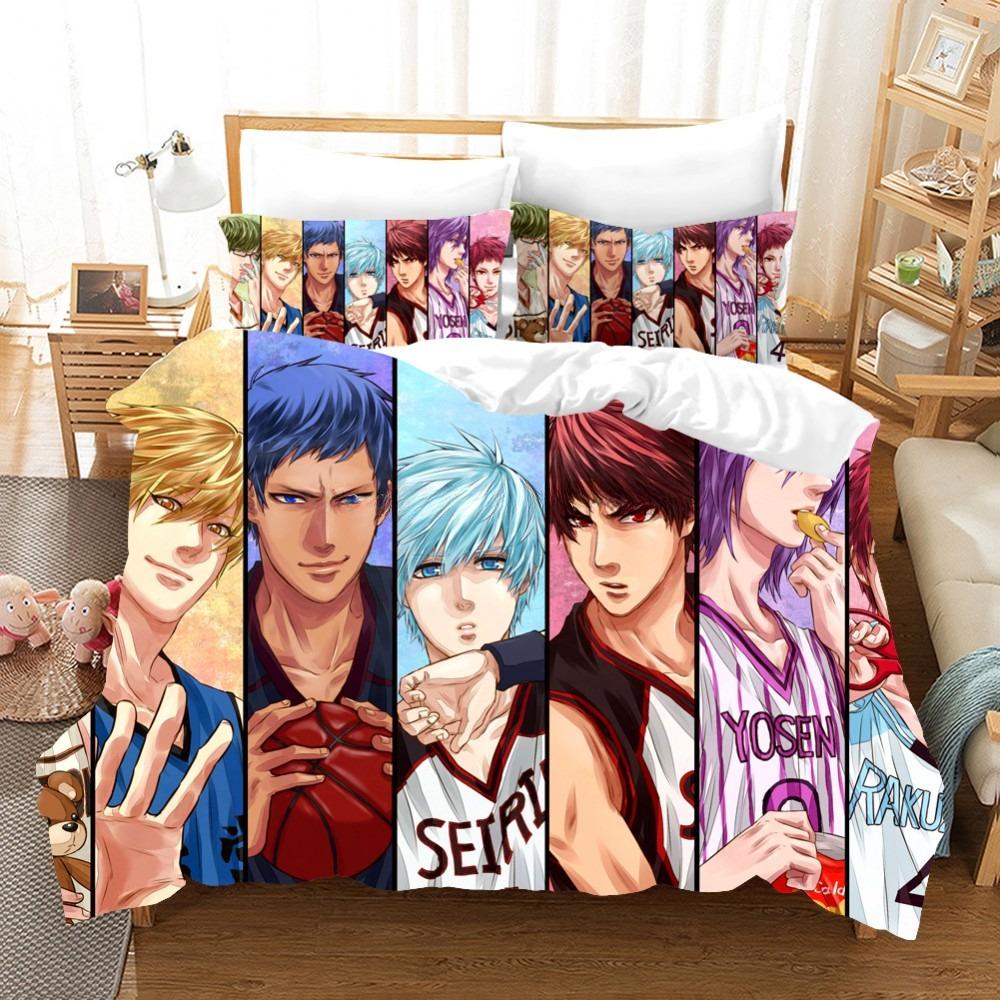 Anime KurokoS Basketball Kuroko Tetsuya Bedding Collection With Bed Linen Cartoon Duvet Cover Collection Pillowcase Twin Size For Boys Bedclothes