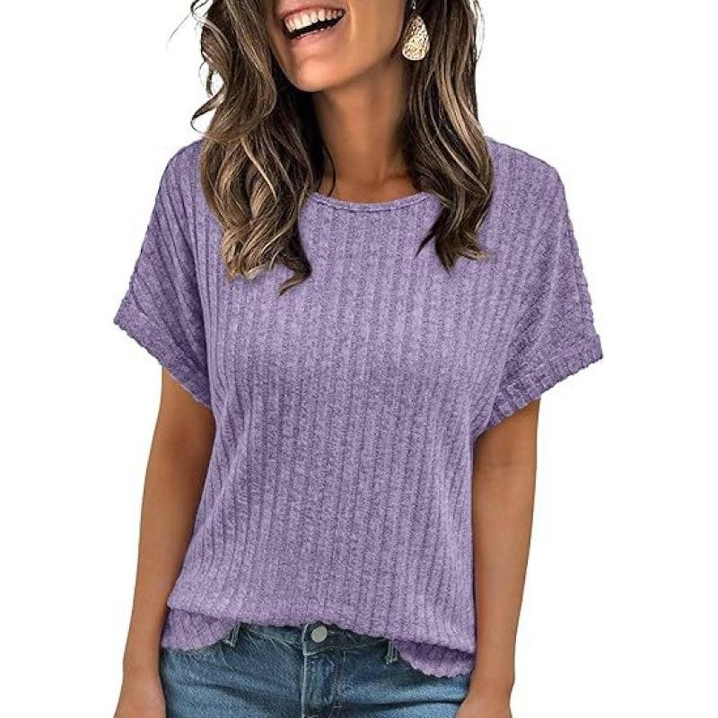 European and American summer new solid color loose round neck short sleeves, casual and comfortable T-shirt women's top