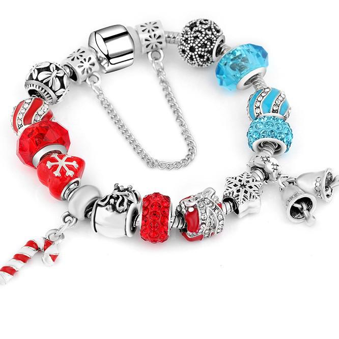 Bracelet breloque Chaussettes Émail Rouge Noël - Bijoux Style Européen et Américain