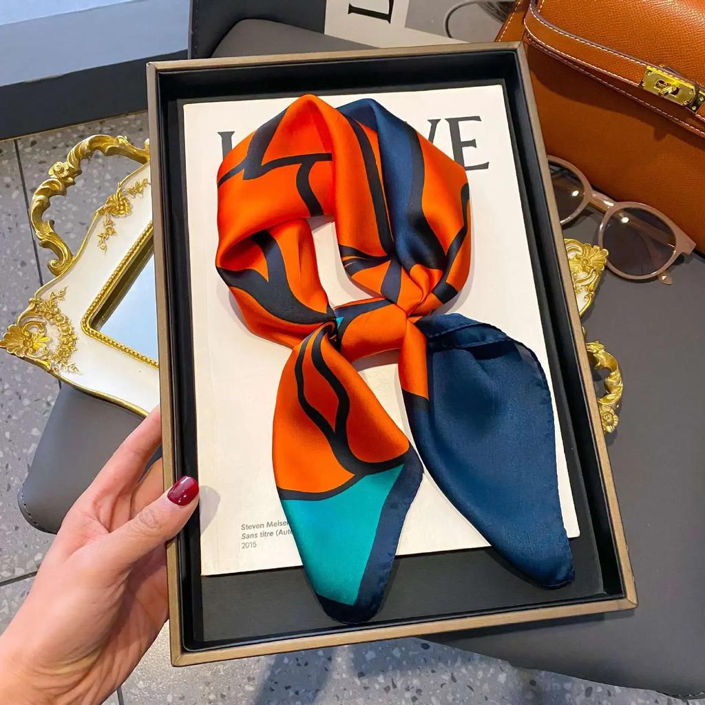 Tree Oil Painting Print Neckerchief Classic Imitation Silk Square Scarf Breathable Bandana Head Wrap Hair Accessories