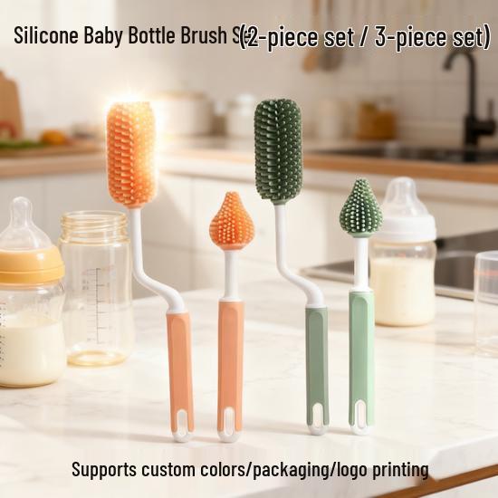 Silicone Rotating Baby Bottle and Nipple Brush Set