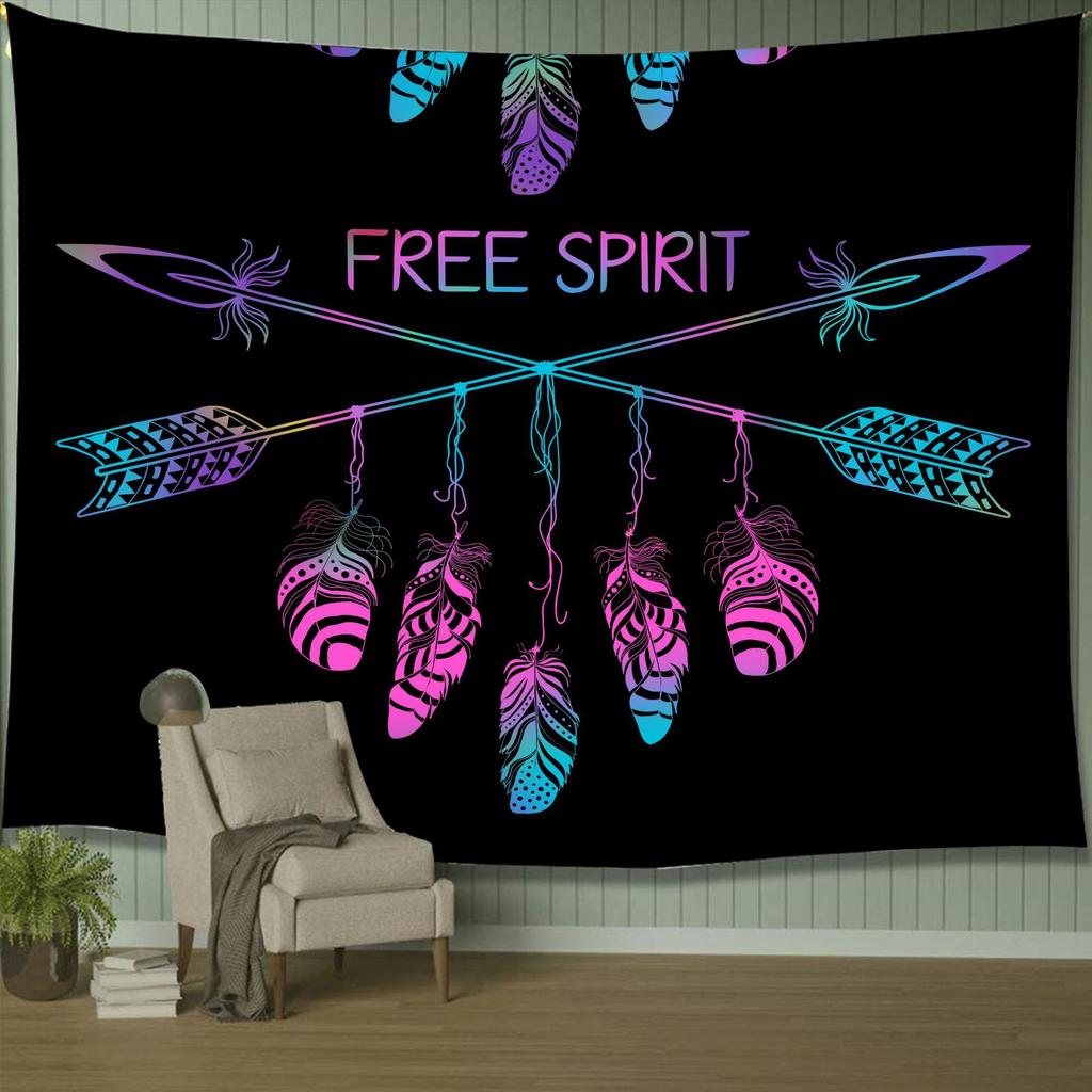 Psychedelic Dreamcatcher Feather Tapestry Hippie Bohemian Mandala Tapestry Wall Hanging Cloth For Living Room Dorm Office Decor