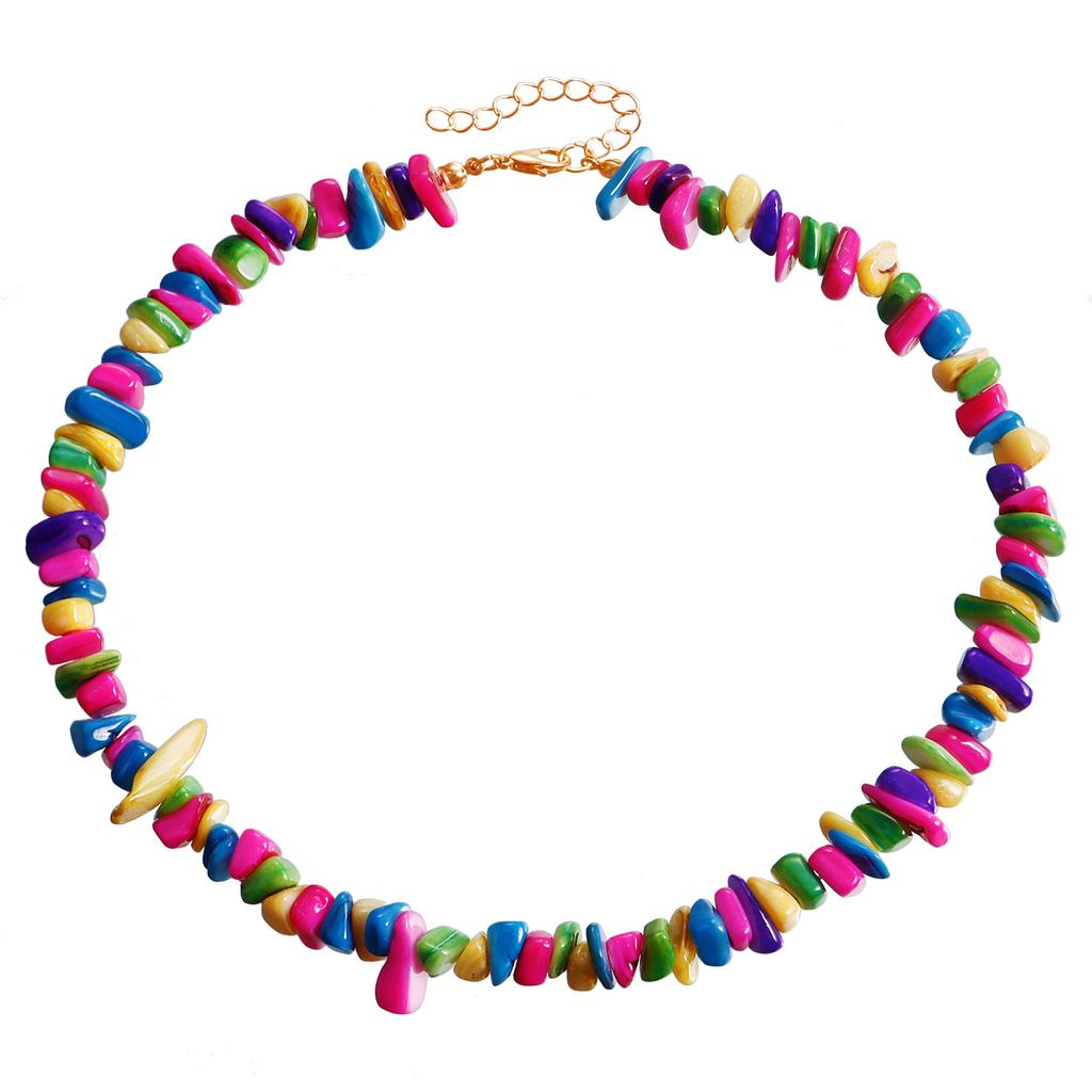 European and American simple design sense, colorful broken shells beaded necklace ins vacation beach wind versatile collarbone chain necklace