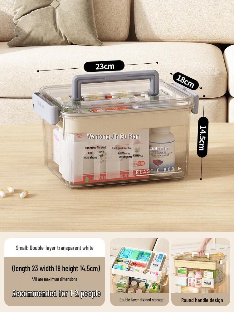 Familienpackung Tragbare Medikamentenaufbewahrungsbox - Mehrschichtig, Transparent, Erste-Hilfe-Koffer mit großer Kapazität