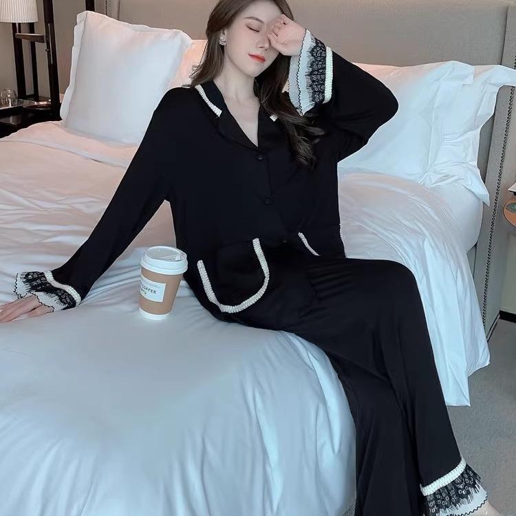 Pyjama Dames Lente Herfst Lange Mouwen Broek Set Sexy Kant Kant Pyjama Homewear Casual Homewear