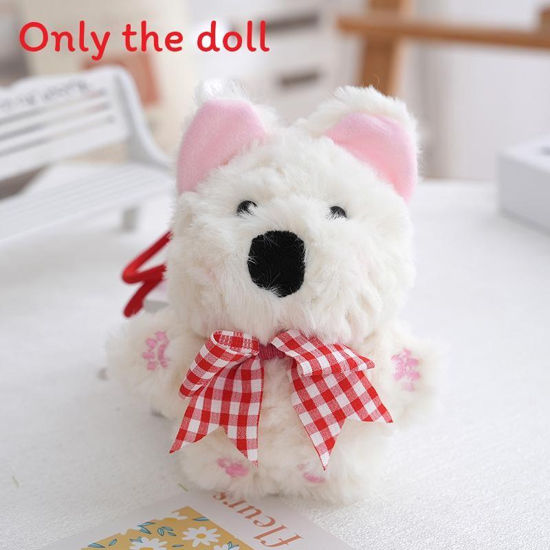 

Cute Checkered Bow Tie West Highland Cartoon Dog Plush Toy Pendant For Bag Decoration And Gift For Kids