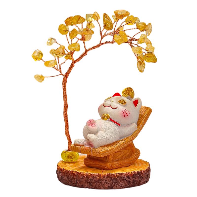 Lucky Cat Crystal Fortune Tree Ornament