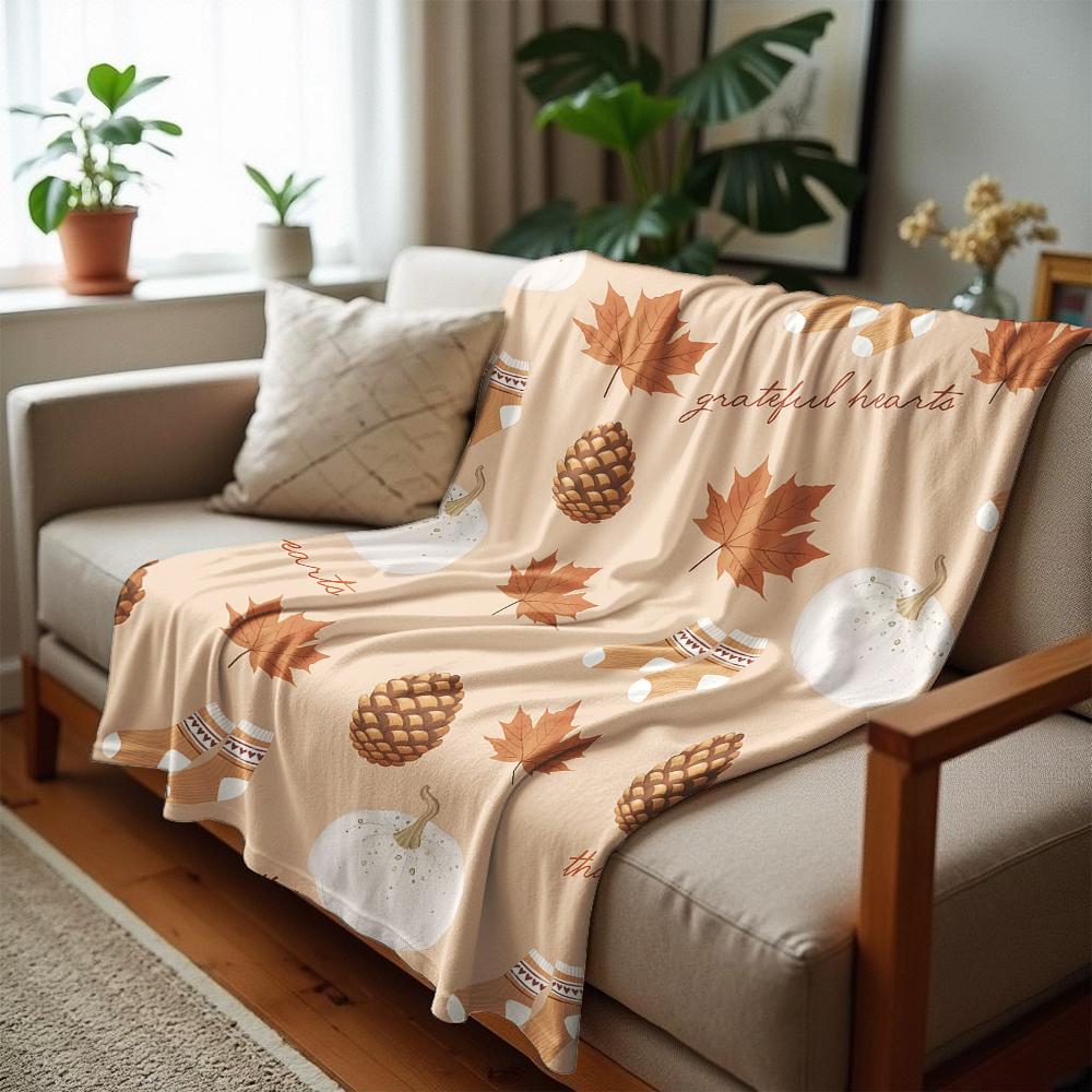 Autumn Pinecone Pumpkin Anime Cartoon Flannel Blanket Soft Warm Throw for Bedroom Sofa Car Kids Holiday Gift