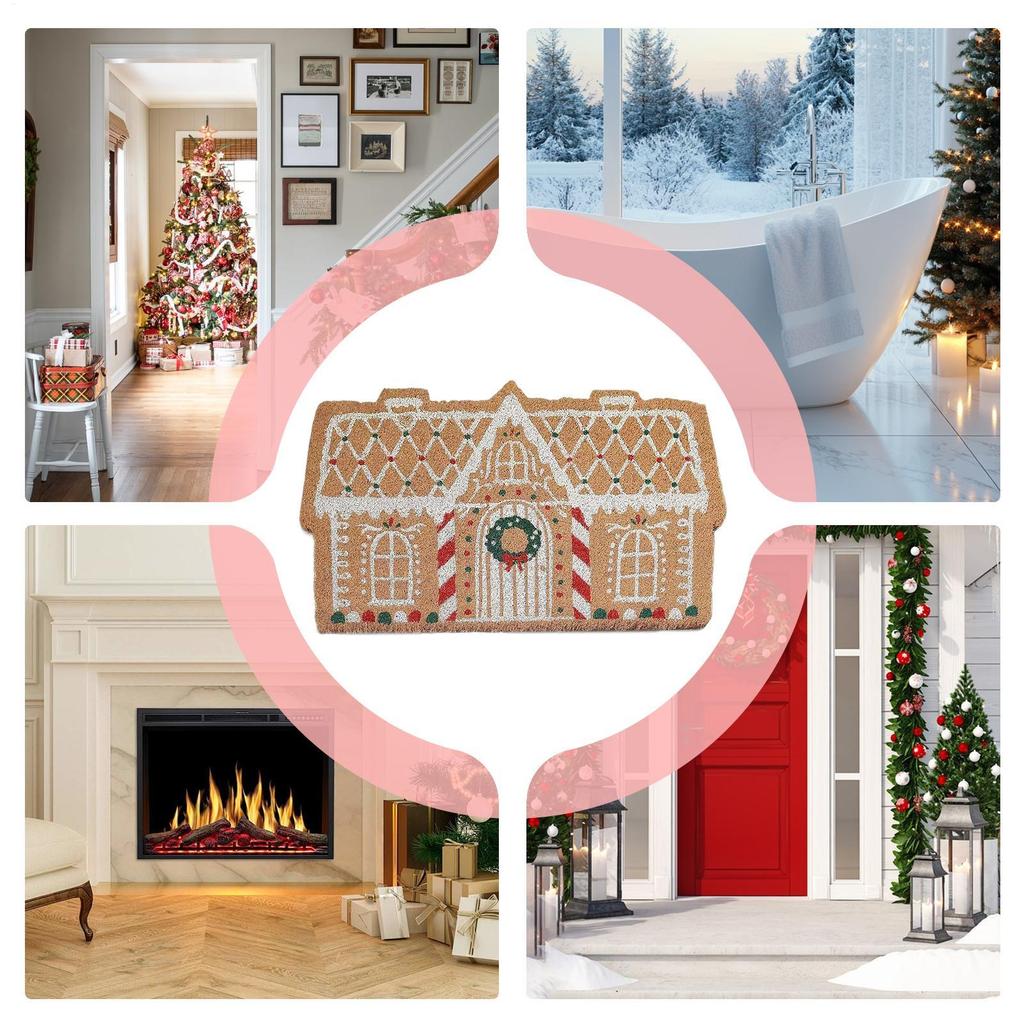 Christmas Mats For Front Door Gingerbread House Decorative Non-slip Door Mat 32x20 Inch Holiday Outdoor Rug For Holiday Outdoor
