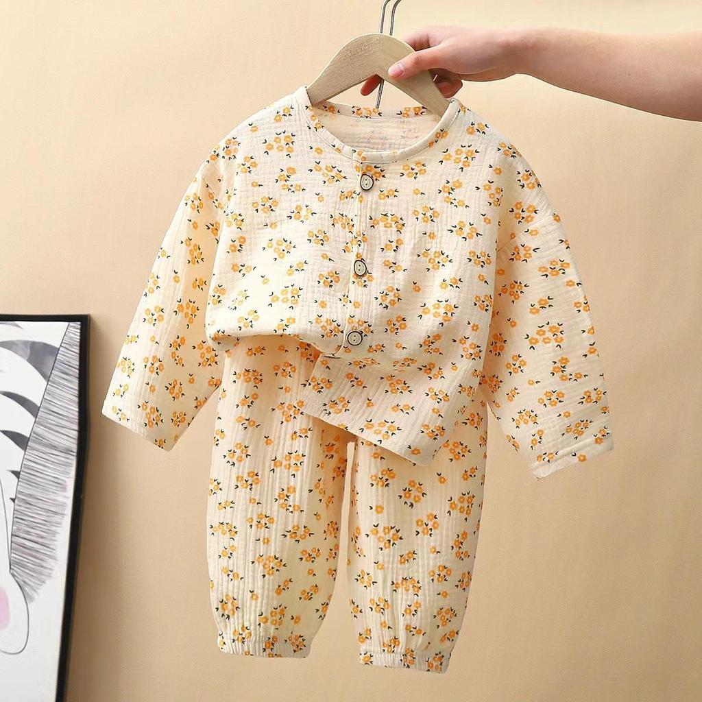 Kids' Pure Cotton Cartoon Pajama Set - Nine-Sleeve Homewear for Boys & Girls