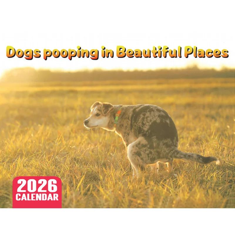 

2026 Pooping Dog Calendar-Year Monthly Planner & Agenda Schedule Organizer Wall Calendar Funny Party Gag Gifts for Friends 1Pc