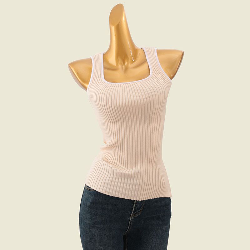 Trade Original Order Pure Desire Small Square Collar Slim fit Vest Four Seasons Wear Sleeveless Sunken Stripe Slimming Solid Knitted Inner wear