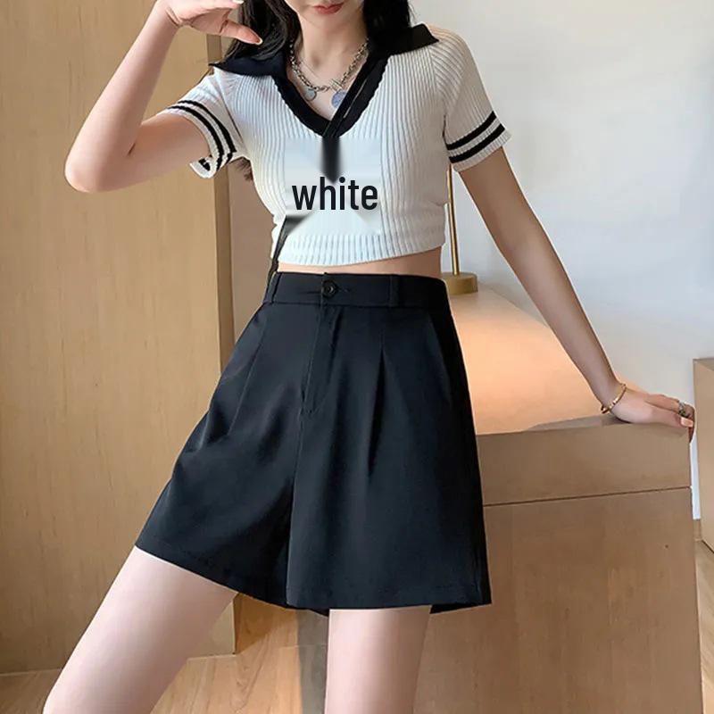 High-Waisted Wide-Leg Black Shorts: Women s Autumn Slimming Korean Style, Plus Size, Petite, Trendy, Versatile, Casual. S