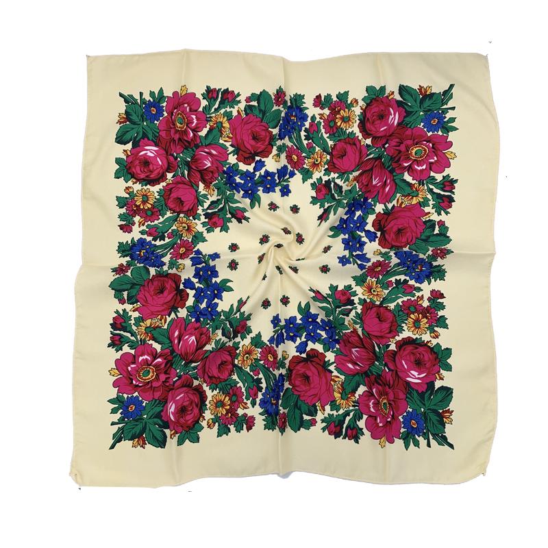 Women Square National Scarf 70*70Cm Russian Retro Floral Print Head Scarves Bandana Foulard Femme Muslim Headwrap Babushka Scarf