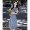 Elegant New Chinese Style Textured Print Short Sleeve Cheongsam Dress