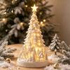 Cozy Living Room Accessory LED Light Up Snowy Christmas Tree Tabletop Decoration, Mini Night Holiday Table Centerpiece Light, Indoor Desktop