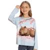 Spring and Autumn Round Neck Cartoon Capybara Pattern 3D Printed Top Fashionable Casual Long Sleeved Children's Girl T-shirts