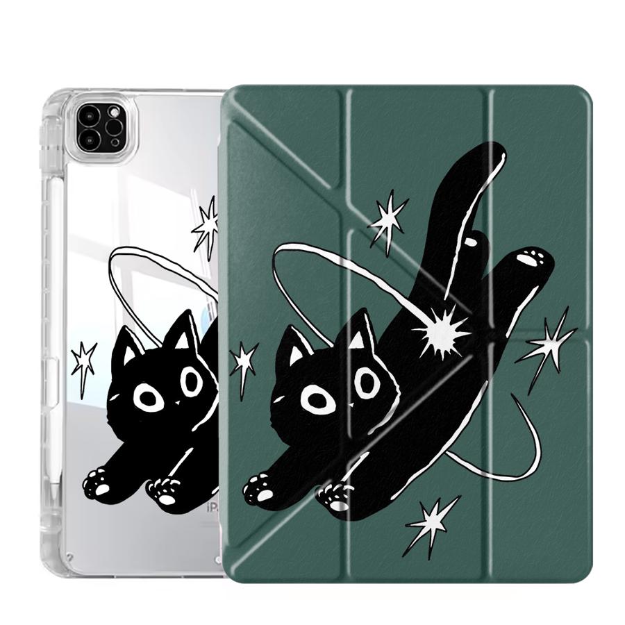 Jumping Cat Y-Fold Holder Cover Tablet Case For iPad Pro 2025 Mini 6 7 Air 4 5 M3 M2 1 2 M4 11inch Pro 11th 10th 9th 8th 7th