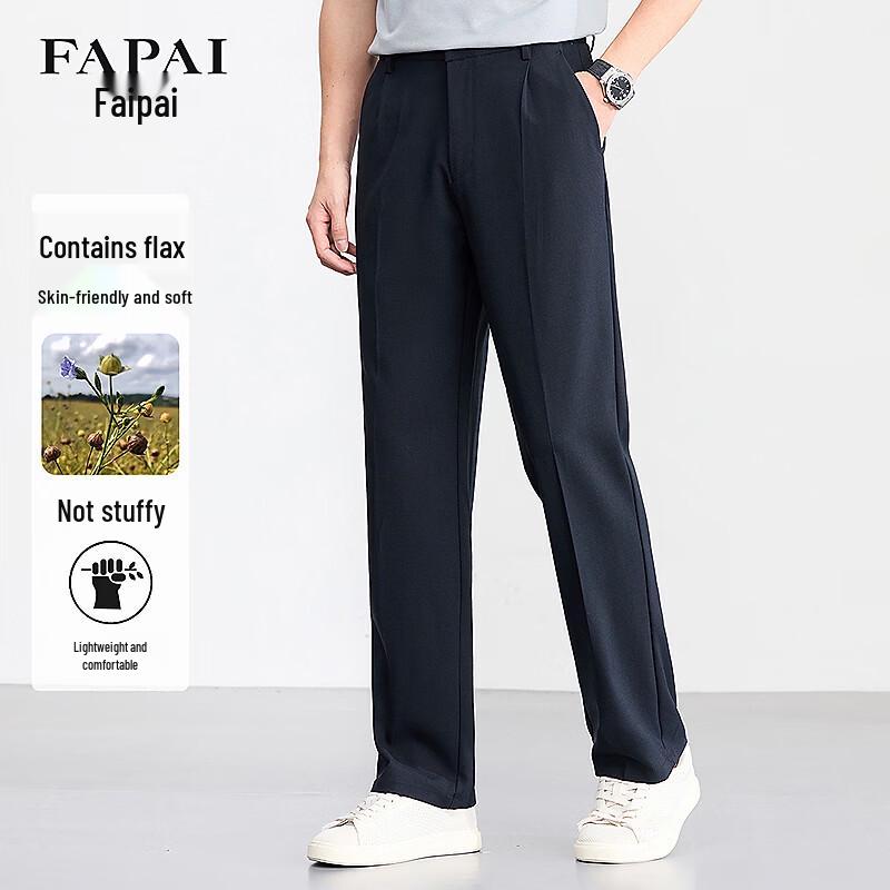 FAPAI Men s Linen Blend Straight-Leg Casual Trousers 29