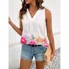 Womens Vintage Floral Print Sleeveless V-Neck Top Comfortable Casual Blouse Soft Cotton-Like Fabric 2025